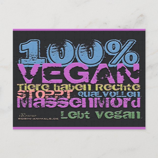 100% VEGAN -..- Postkarte Postcard (Front)
