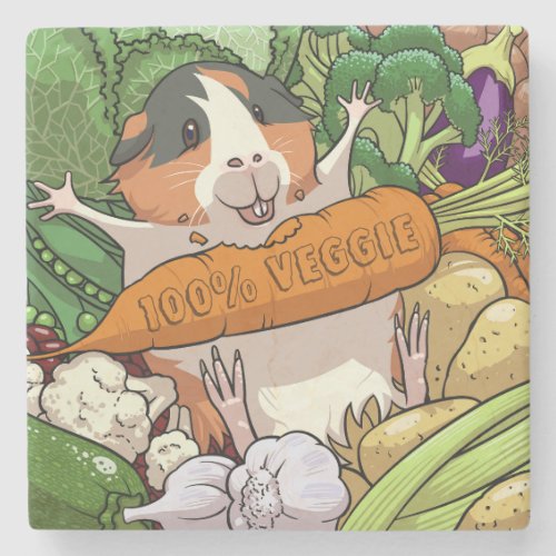 100 Veggie Happy Guinea Pig With Carrot Stone Coaster
