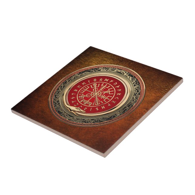 [100] Vegvisir - Viking Gold Magic Runic Compass Ceramic Tile (Side)