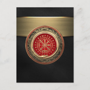 [100] Vegvisir - Viking Gold Magic Runic Compass Postcard