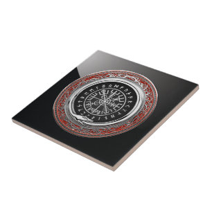 [100] Vegvisir - Viking Silver Magic Runic Compass Ceramic Tile