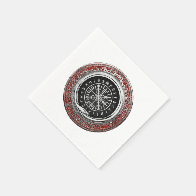 [100] Vegvisir - Viking Silver Magic Runic Compass Napkins (Corner)