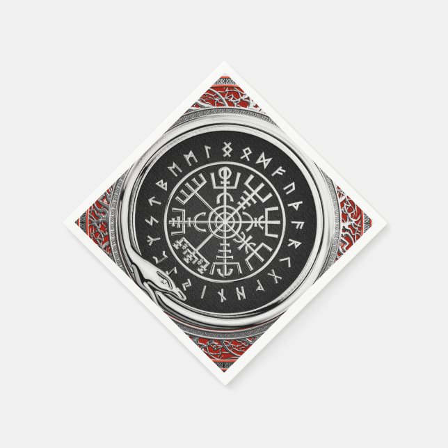 [100] Vegvisir - Viking Silver Magic Runic Compass Napkins (Corner)