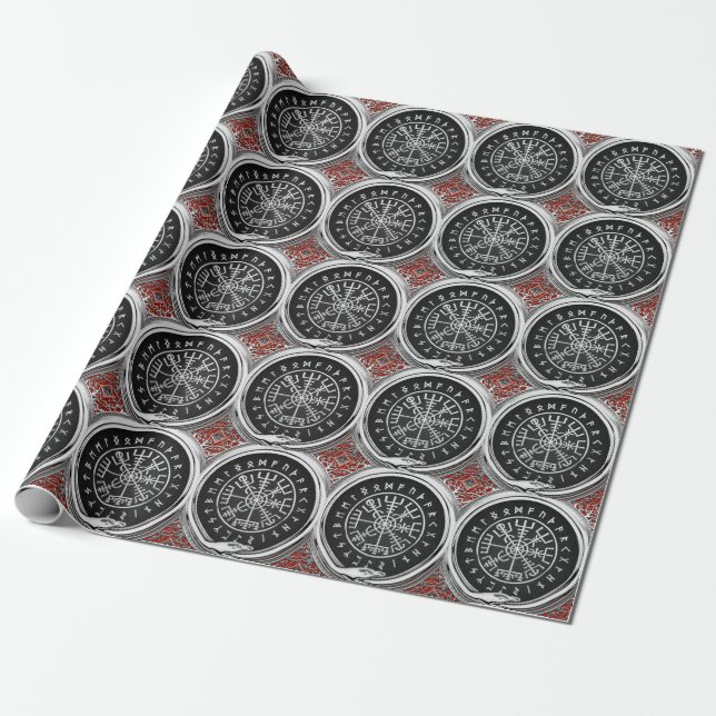 [100] Vegvisir - Viking Silver Magic Runic Compass Wrapping Paper (Unrolled)