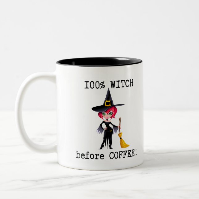 100% Witch Before Coffee Two-Tone Coffee Mug (Left)