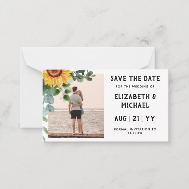 100 x BUDGET Photo Save Dates Rustic Sunflowers Note Card (Front)