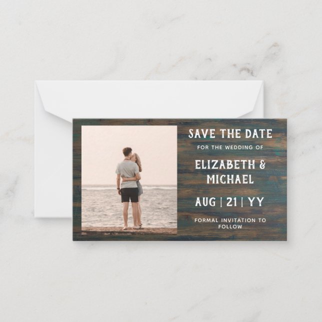 100 x BUDGET Photo Save Dates Rustic Wood Note Card (Front)