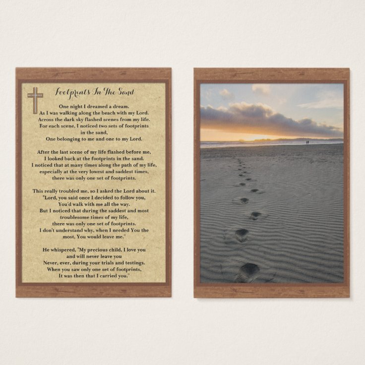 100 x Footprints In The Sand Prayer Cards Zazzle