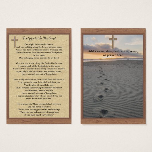 100 x Footprints In The Sand Prayer Cards (Front & Back)
