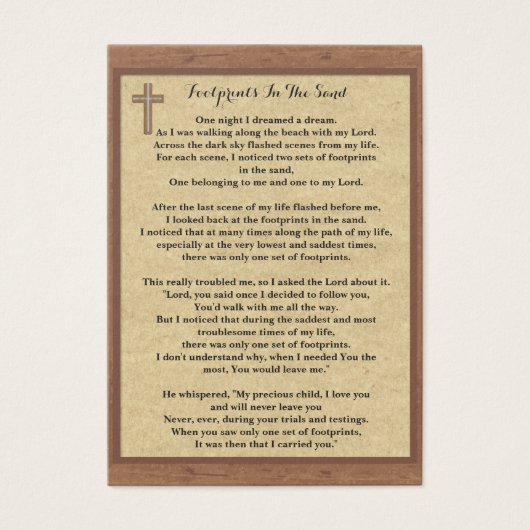 100 x Footprints In The Sand Prayer Cards (Front)