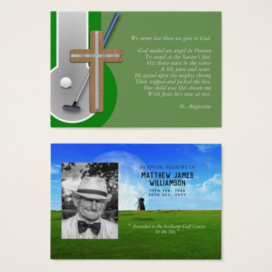 100 x GOLF Memorial Prayer Card Photo and Verse (Front & Back)
