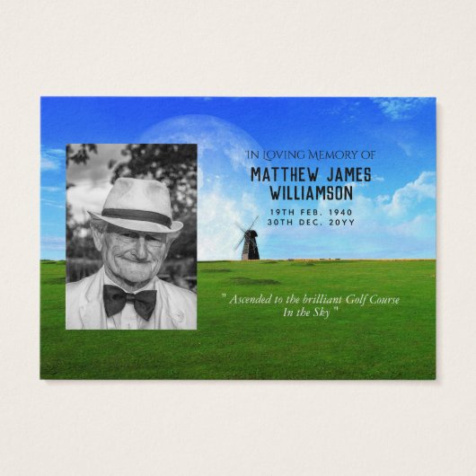 100 x GOLF Memorial Prayer Card Photo and Verse (Back)