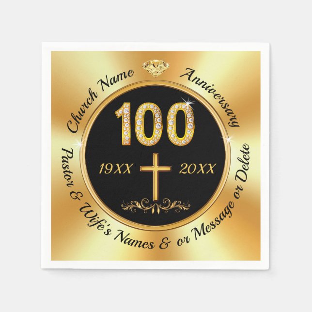 100 year Church Anniversary, Napkins in 3 Sizes (Front)