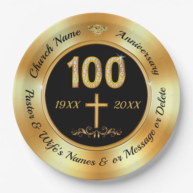 100 year Church Anniversary Party Ideas, 100th Paper Plates (Front)