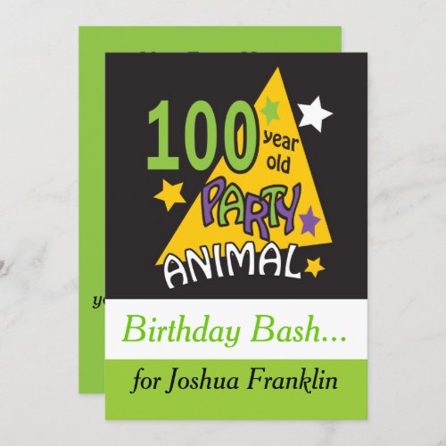 100 Year Old Party Animal _ 100th Birthday Invitation