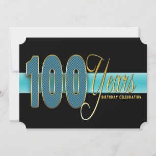 100 YEARS BIRTHDAY PARTY INVITATION AQUA/BLACK