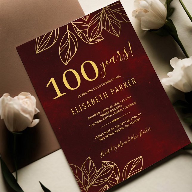 100 years classy elegant 100th birthday party invitation (Creator Uploaded)