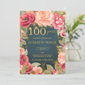 100 years floral elegant 100th birthday party invitation (Standing Front)
