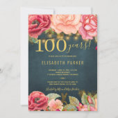 100 years floral elegant 100th birthday party invitation (Front)