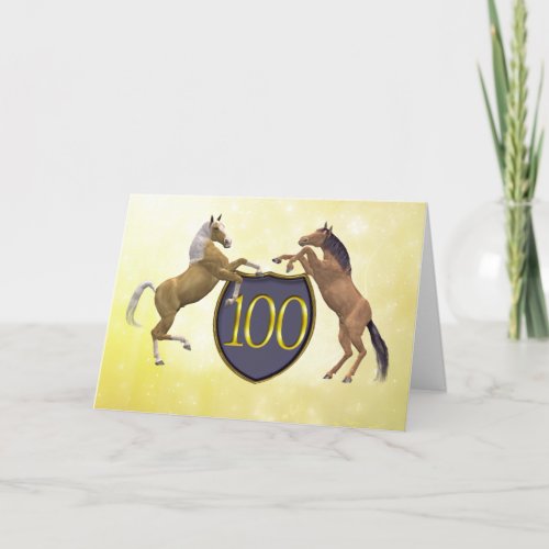 100 years old birthday card with rearing horses