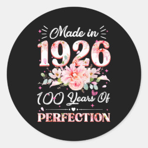100 Years Old Made In 1926 Floral 100th Birthday W Classic Round Sticker