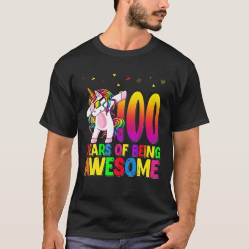 100 Years Old Unicorn Dabbing 100Th Birthday Unico T_Shirt