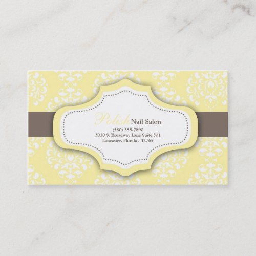 100 Yellow Damask Nail Technician Business Card