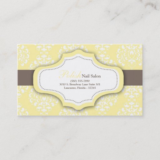 Customizable 100 Yellow Damask Nail Technician Business Card