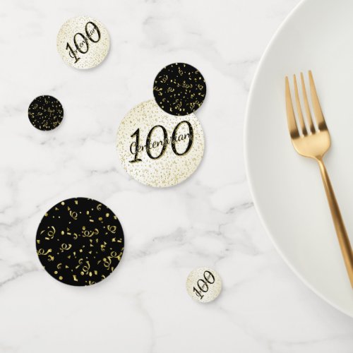 100 Yrs Centenarian Birthday BlackGold Confetti