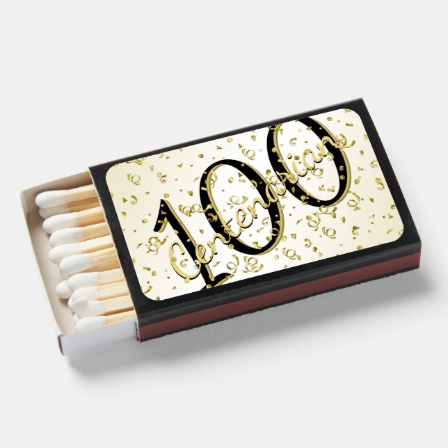 100 Yrs Centenarian Birthday Black/Gold Matchboxes (Front Open)