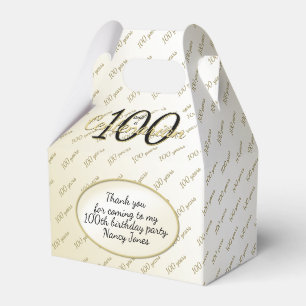 100 Yrs Centenarian Birthday Black/Gold Text Favor Boxes