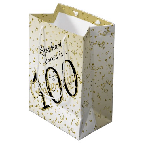 100 Yrs Centenarian Birthday BlackGold Text Medium Gift Bag
