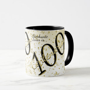 100 Yrs Centenarian Birthday Black/Gold Text Mug