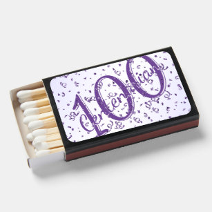 100 Yrs Centenarian Birthday Purple/White Matchboxes