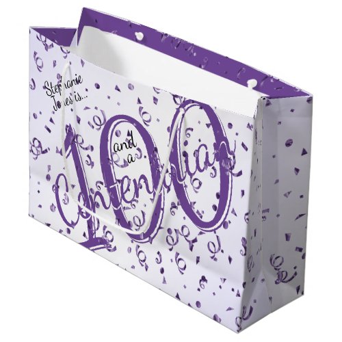 100 Yrs Centenarian PurpleWhite Typography Large Gift Bag