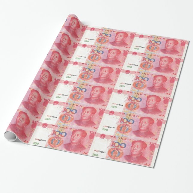 100 Yuan Chinese Money Wrapping Paper (Unrolled)