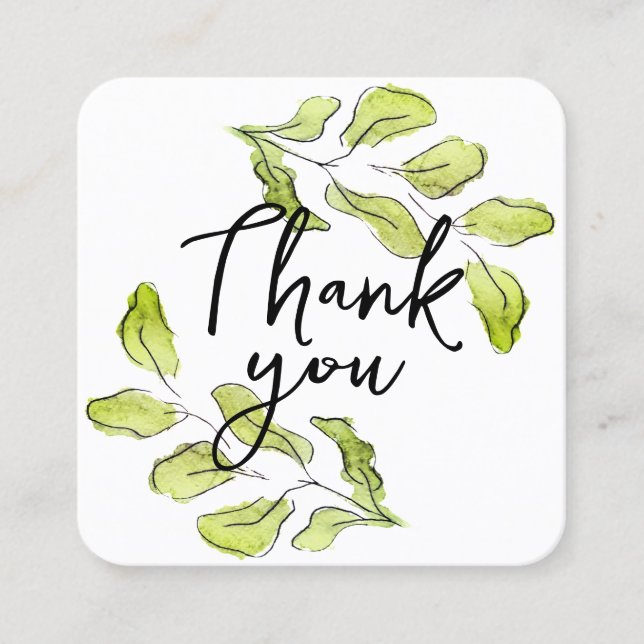 100pcs. Thank you cards with watercolor leafs (Front)