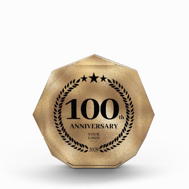 100th Anniversary Business Logo Gold Acrylic Award (Front)