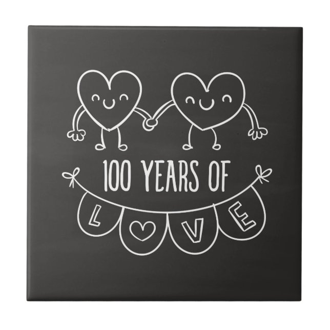 100th Anniversary Gift Chalk Hearts Ceramic Tile (Front)