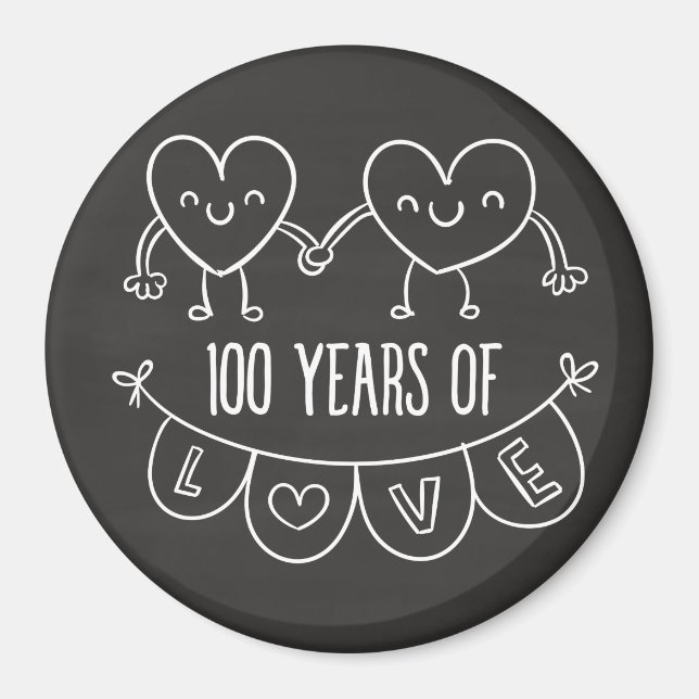 100th Anniversary Gift Chalk Hearts Magnet (Front)