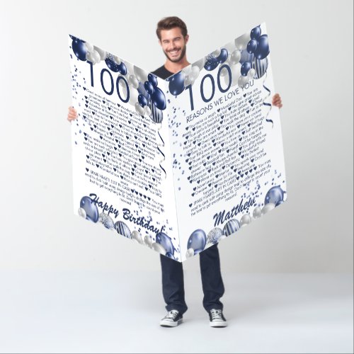 100th Birthday 100 Reasons We Love You Oversized Card