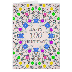 100th Birthday Abstract Flowers  Cards