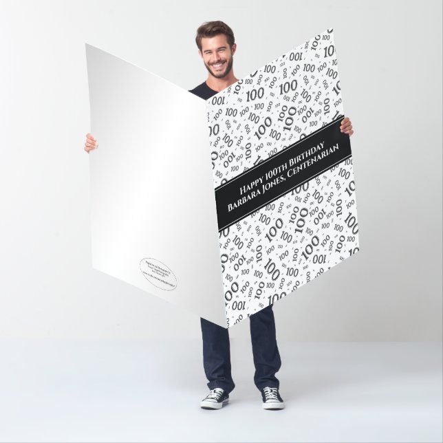 100th Birthday Age Number Pattern Black/White Card (In Situ)