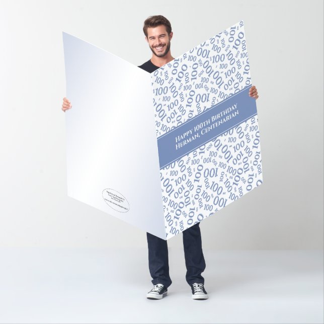 100th Birthday Age Number Pattern Blue/White Card (In Situ)