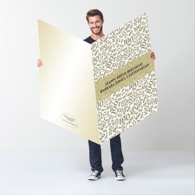 100th Birthday Age Number Pattern Gold/White Card (In Situ)