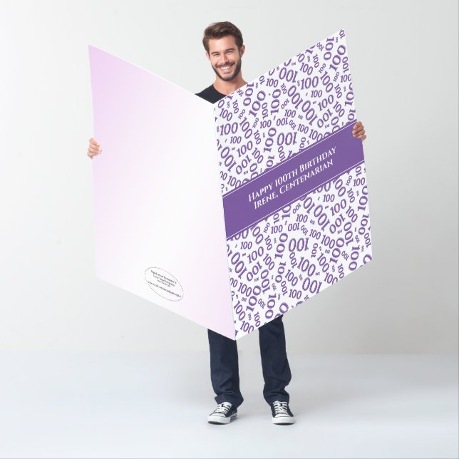 100th Birthday Age Number Pattern Purple/White Card (In Situ)