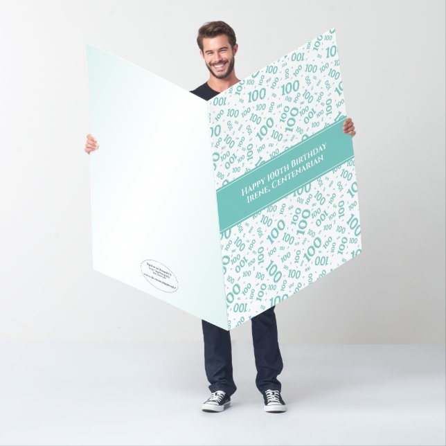 100th Birthday Age Number Pattern Teal/White Card (In Situ)