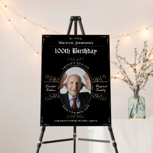 100th Birthday Aged to Perfection Black Gold Sign
