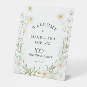 100th Birthday April Birth Flower Daisy Custom Pedestal Sign