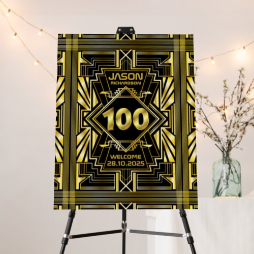 100th Birthday Art Deco Great Gatsby Welcome Gold Foam Board